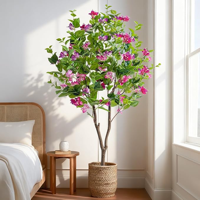 5FT Artificial Bougainvillea Tree Artificial Tree Tall Potted Fake Bougainvillea Trees for Outdoor Indoor Lifelike Potted Faux Plants with Wood Trunk and Flowers Office Wedding Home Decor