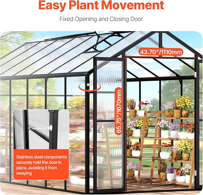 VEVOR Polycarbonate Greenhouse, 8 x 14 Ft, Outdoor Greenhouse with 2 Vent Windows, Pavilion Styled with Hinged Door, Aluminum Large Walk-in Greenhouse Kit for Outside Garden Backyard