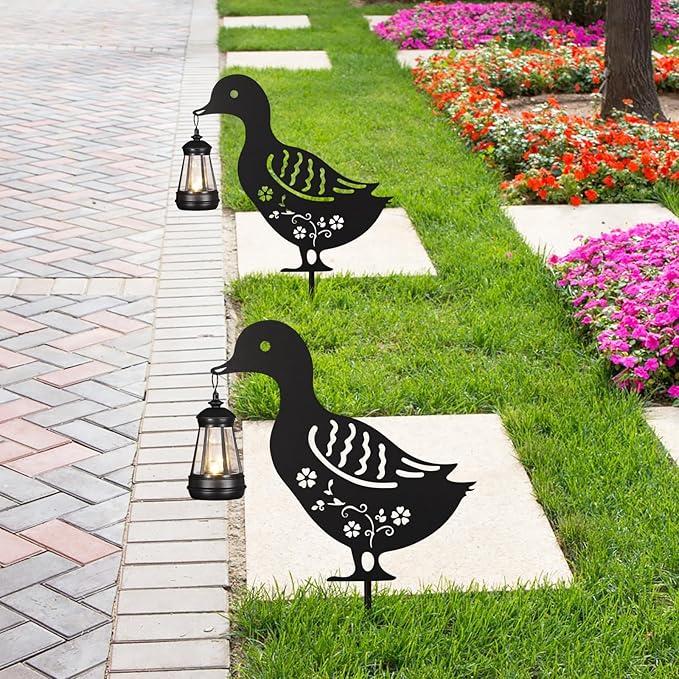 2Pack Solar Outdoor Garden Lights Stakes Solar Metal Flower Duck Lawn Deco Statue Patio, Outdoor Decor, Garden Decorations, Lawn Ornaments