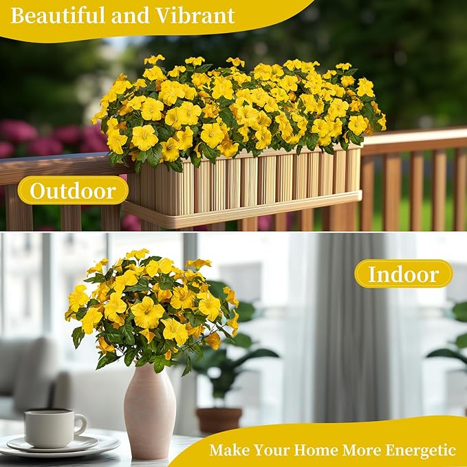 Brlita 19 Inch Artificial Fake Flowers for Outdoor,4 Pcs Faux Silk Petunias Spring Flowers for Outside for Indoor Porch Planter Front Door Garden Patio Window Box Home Decor(Yellow)