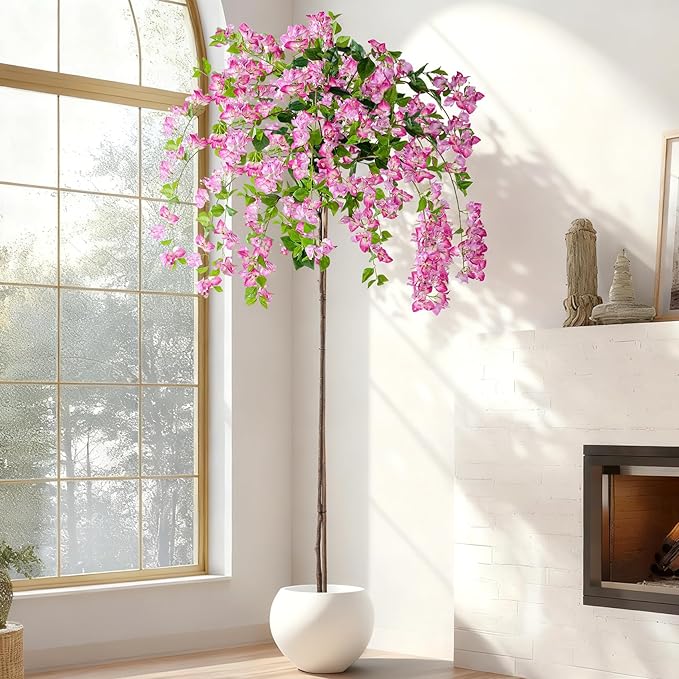 6FT Artificial Bougainvillea Tree Artificial Tree Tall Potted Fake Bougainvillea Trees for Outdoor Indoor Lifelike Potted Faux Plants with Wood Trunk and Flowers Office Wedding Home Decor