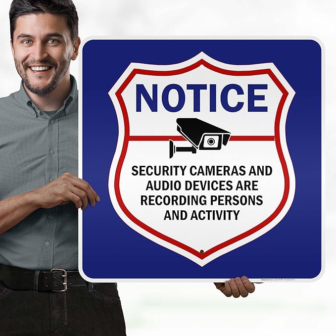 Notice Security Cameras And Audio Devices Are Recording Persons And Activity Sign, 24x24 Inches, 3M EGP Reflective.080 Aluminum, Fade Resistant, Made in USA by My Sign Center
