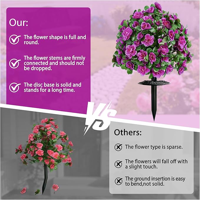 AZXVT Artificial Flowers for Outdoors, Faux Outdoor Plants Fake Plants Topiary Balls Artificial Outdoor Set of 2 with Ground Spike for Home Front Porch Patio Garden Decor (Rose Purple)