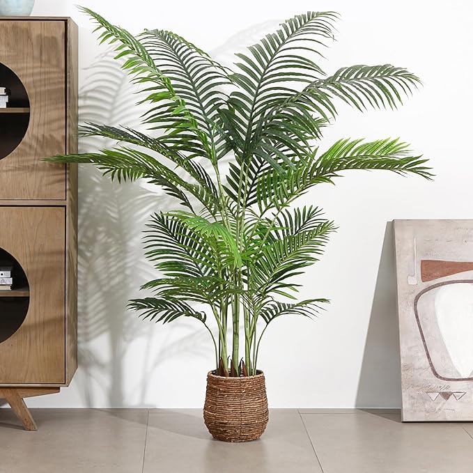 Fopamtri Artificial Areca Palm Tree 6 Foot UV Resistant Fake Palm Plant with 20 Trunks Potted Faux Tree for Indoor or Outdoor Decoration Silk Dypsis Lutescens Plants for Home Office, Set of 2
