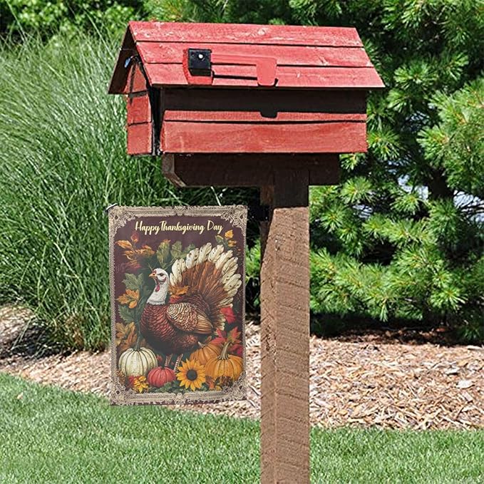 Thanksgiving Day Garden Flag 12x18 Inch Double Sided All-Weather Polyester Outdoor Flag For Patio Lawn Yard And Garden Welcome Decor