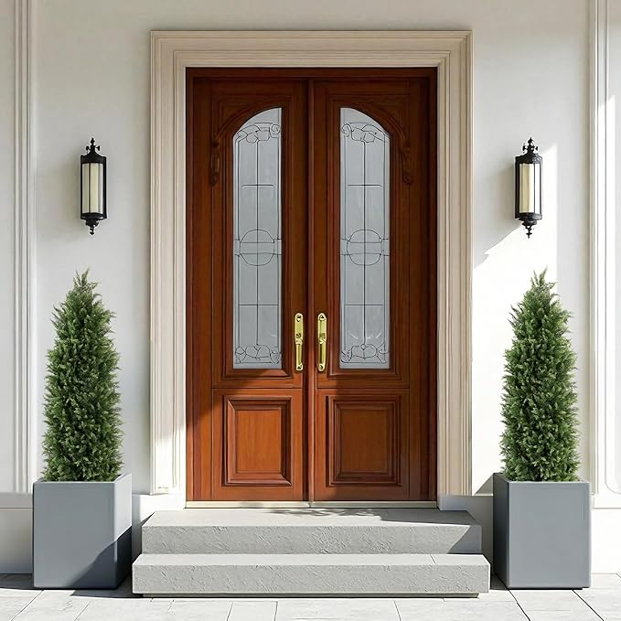 Azoco 4ft Faux Cedar Topiary for Outdoor Planters, Large Artificial Trees Set of 2, UV Rated Fake Plants with Pot for Front Porch Outside Decor 4 Feet Tall