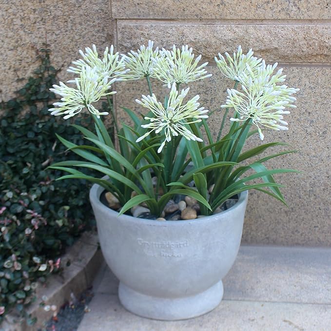HIFORESTAR Outdoor Artificial Flowers for Porch 18.9 in Fake Plants 8 Bundles Plastic White Flower Large Faux Greenery for Outside Planter Yard Patio Decor