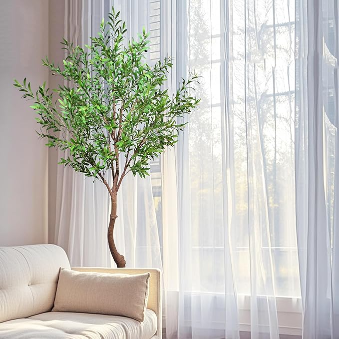 Niwellveb Fake Tree 8FT Faux Olive Tree Artificial Olive Trees Artificial Indoor Realistic Potted Silk Indoor Large Fruit for Home Offices, Living Rooms, Bedrooms, Stairs and Foyer Decor