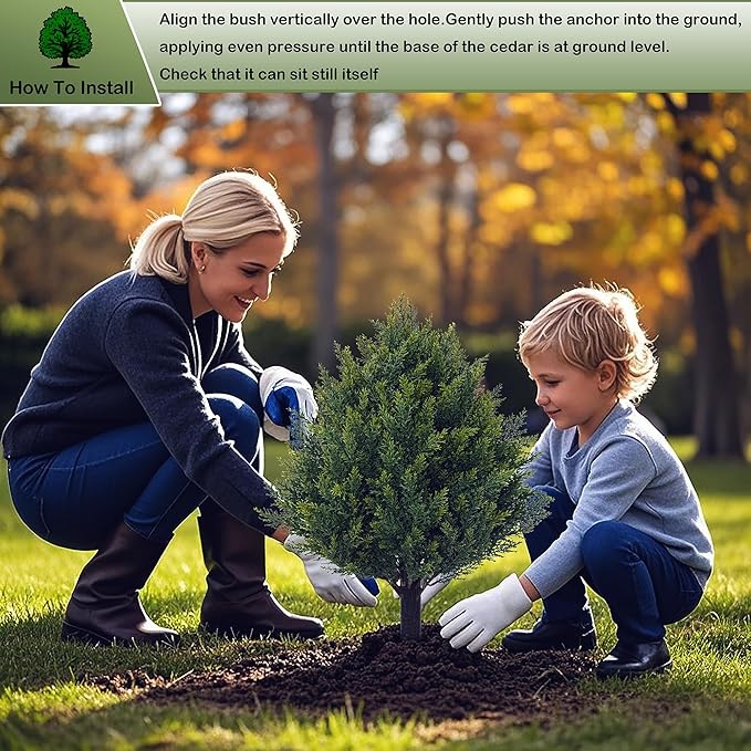 24.8" Artificial Cedar Topiary Ball Trees with Ground Spike, Set of 2 Faux Cypress Plants UV Resistant Artificial Pine Shrubs Fake Bushes for Outdoor Indoor Front Porch Garden