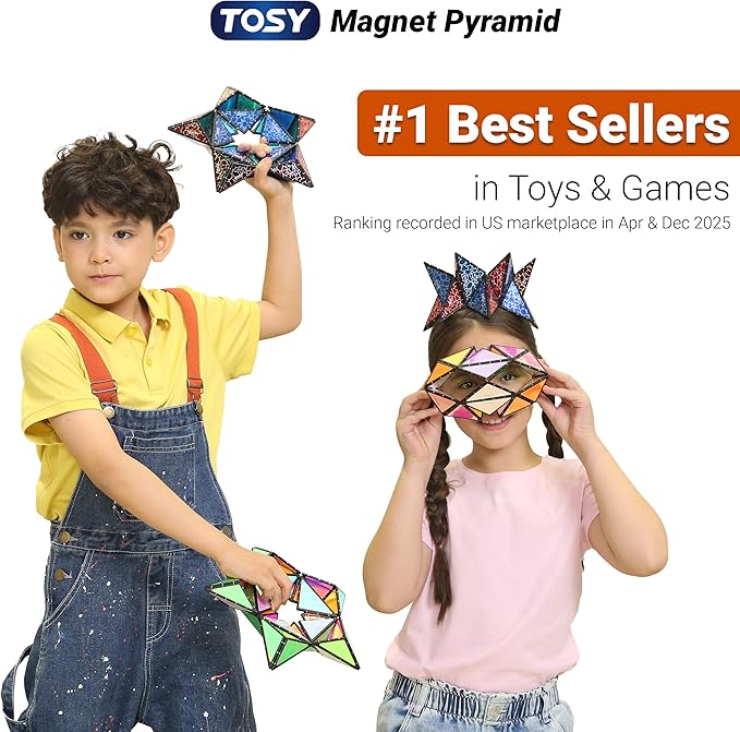 TOSY Magnet Pyramid Stone - 1 Cube Transforms into 1 Billion Shapes, 14 pcs (12 Puzzle pcs and 2 Spinners), 243 Magnets, Christmas Stocking Stuffers Gift for Kids, Creative Puzzle STEM Toy, 2-Pack