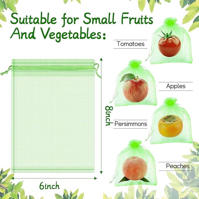 200 Pcs Fruit Protection Bags 7''x9'' Fruit Netting Bags with Drawstring Fruit Bags for Fruit Trees, Fruit Protect Bags Vegetable Fruit Net Fruit Cover Mesh Bag for Protecting Fruits(Green,7 x 9 Inch)