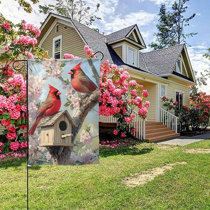Birds In Tree Garden Flag 12x18 Inch Double Sided All-Weather Polyester Outdoor Flag For Patio Lawn Yard And Garden Welcome Decor