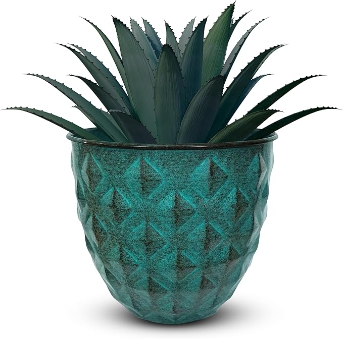 Headwind Glazed Ironstone Diamonte Collection – Surf Green 12-Inch Decorative Plant Pot, Indoor & Outdoor, Vintage Diamond-Textured, Lightweight & Weather-Resistant for Garden Use by Robert Allen
