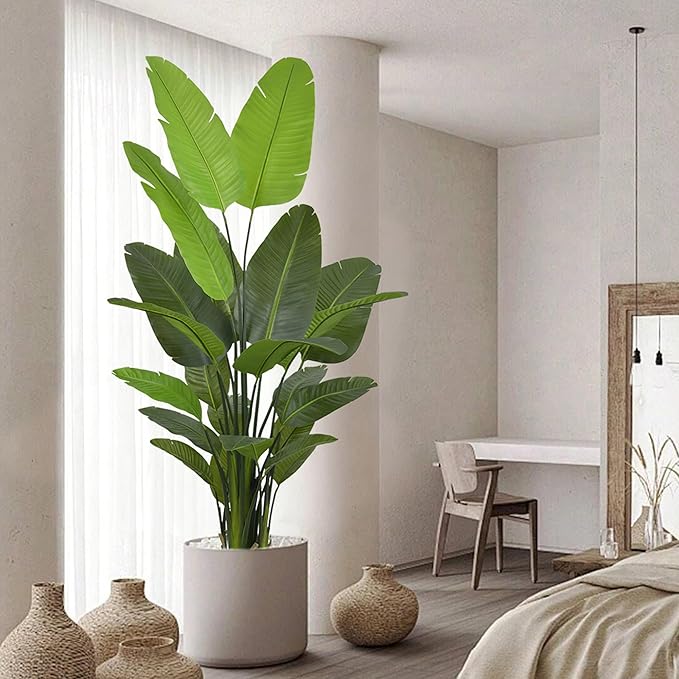 Bird of Paradise Plant Artificial 7ft - Tall Faux Plants Indoor with Realistic Trunks and 22 Vivid Leaves, 84 Inch Fake Tropical Floor Plants in Pot for Home Living Room Bedroom Office Indoor Decor