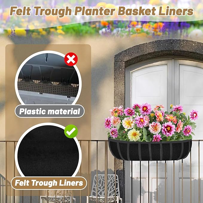 3PCS 36 inch Planter Liner,Fabric Window Box Liners,Hanging Planter Liners for Outdoor Plants Half Moon Shape Replacement for Flower Pots Horse Trough Hanging Basket Vegetables Pot