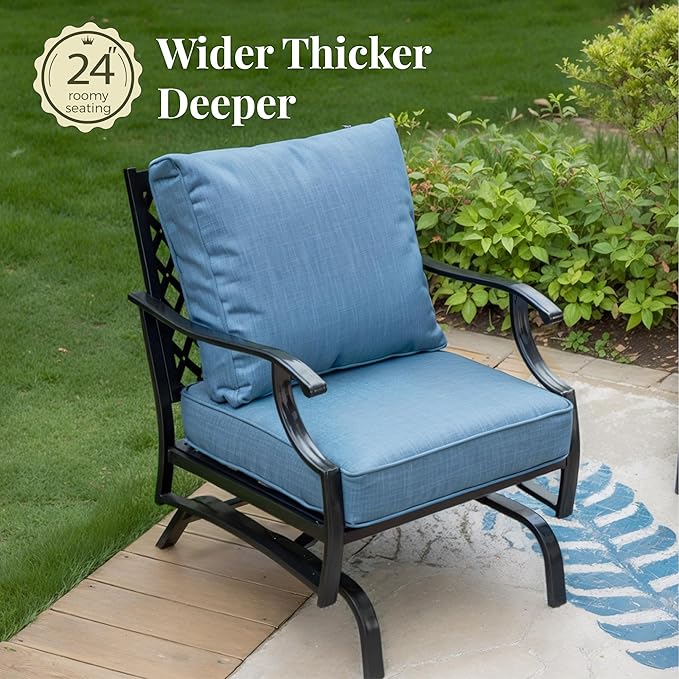 Patio Chairs Set of 2, High Back Outdoor Patio Metal Chairs with 5.75" Thick Cushions for Bistro Balcony Porch Deck and Yard, Navy Blue