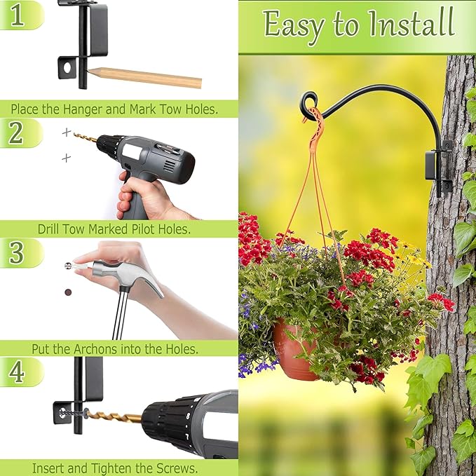 Qiang Ni Plant Hanger Outdoor: 16 Inch Bird Feeder Bracket for Garden Patio Decor - 2 Piece Swivel Adjustable Wall Mount Plant Hook for Hanging Flower Baskets