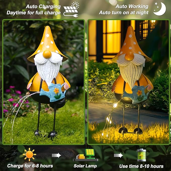 HONGLAND Garden Gnome Statue with Solar Lights -18 Inch Gnomes Decorations with Firework Solar Lights, Birthday Gift for Woman Grandma for Patio Yard Lawn Porch