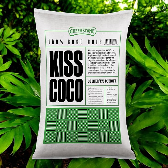 Greenstone Kiss Coco Coir Soil 100% - Low EC, RHP Certified Premium Soilless Media Alternative (50 Liters / 1.77 Cu Ft)