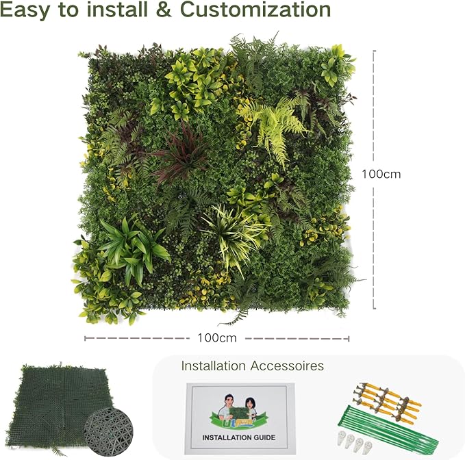ULAND Artificial Plant Wall Panels, 1pc 40"x40" Greenery Grass Wall Backdrop Decoration, Faux Ivy Leaves Outdoor Privacy Fence Covering (B082)