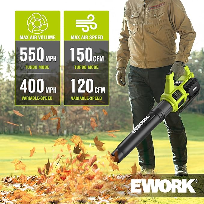 EWORK Cordless Leaf Blower and Hedge Trimmer Combo with 2 x 3.0Ah Batteries, Fast Charger, Electric Leaf Blowers for Lawn Care, 2-in-1 Electric Shrub/Bush Trimmer & Grass Shears