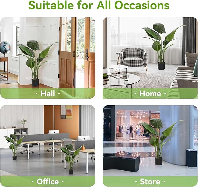 WC WAH CHUN Artificial Bird of Paradise Plant Fake Tropical Palm Tree for Indoor Outdoor, Perfect Faux Plants for Home Garden Office Store Decoration (H 120cm)