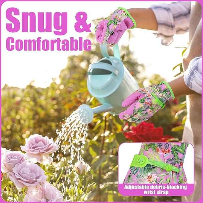 HANDLANDY Work Gloves for Women, Breathable Leather Gardening Glove for Yard Maintenance, Hand Protection with Touch Screen for Gardeners, Farmers