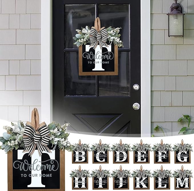 Last Name All Year Wreath, for Front Doors, Spring, Fall, 26 Last Name Letters All Year Round Wreaths, Suitable for Wedding Decorations, Home Porches, Farmhouses, Yards, Garden Decorations, Gifts (T)