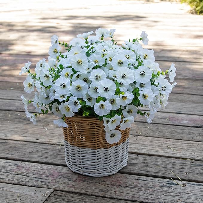 VDVST Artificial Flowers for Outdoors,UV Resistant Artificial Outdoor Flowers,Not-Fading Faux Flowers for Outdoor Planters for Front Door Porch Yard Patio Garden Home Decor,12 Bundles,White