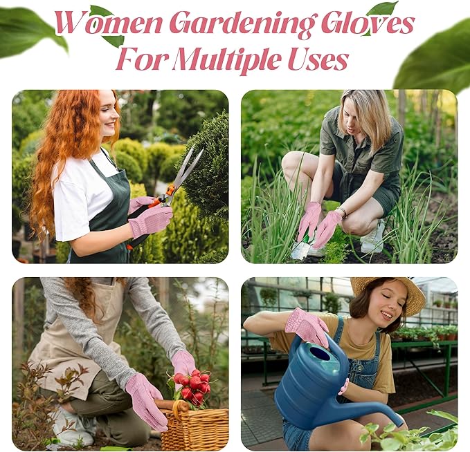HANDLANDY Work Gloves for Women, Breathable Leather Gardening Glove for Yard Maintenance, Hand Protection with Touch Screen for Gardeners, Farmers
