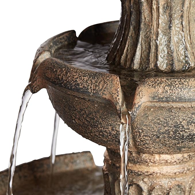 Farron 46" High Large Italian Outdoor Decor Gray Faux Stone Floor Fountain with Light LED Waterfall 3-Tier Standing Basin Water Feature for Outside Garden Patio Yard Backyard Porch - John Timberland