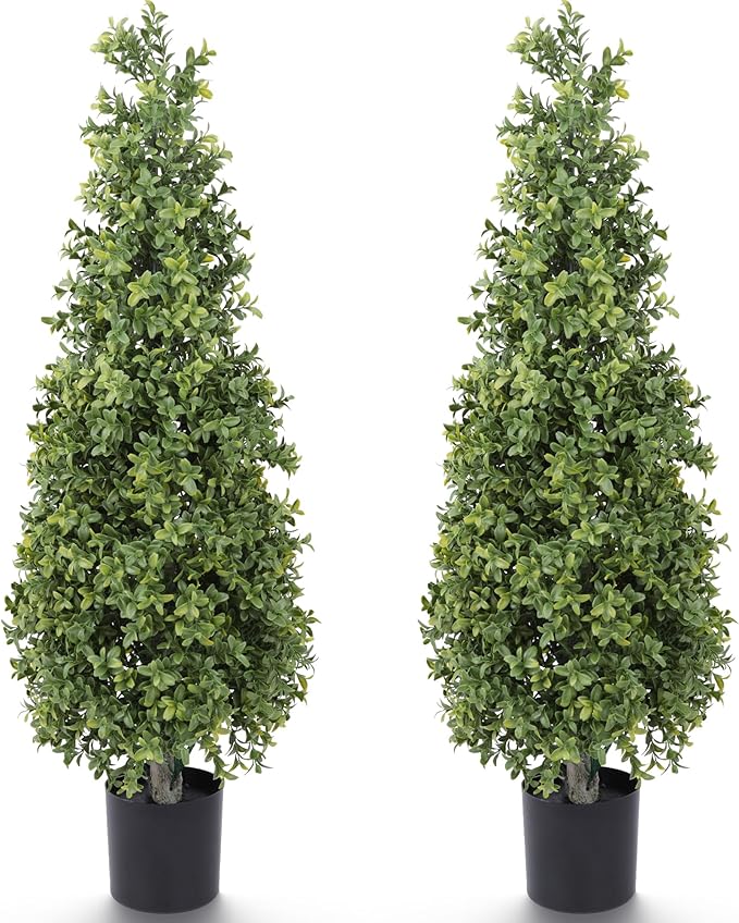 Yuwinron Artificial Boxwood Topiary Tree 3FT Fake Topiary Tree Faux Potted Topiary Plant for Porch Home Garden Decor 2Pack