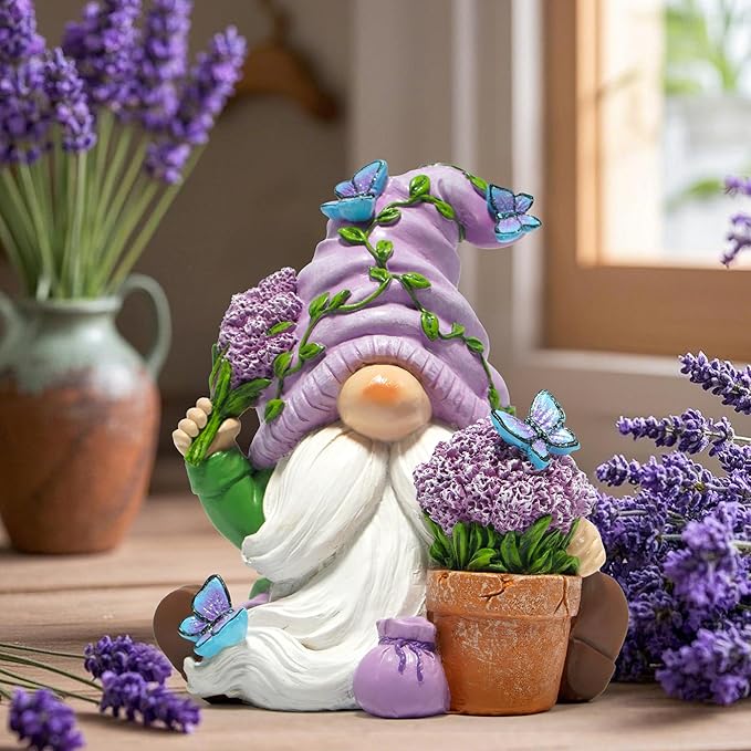 Hodao Spring Lavender Gnomes Decoration Lavender Elf Figurine Decor Spring Gnomes for Home, Porch, Garden Table Decor Warm Gifts for Mom, Grandma