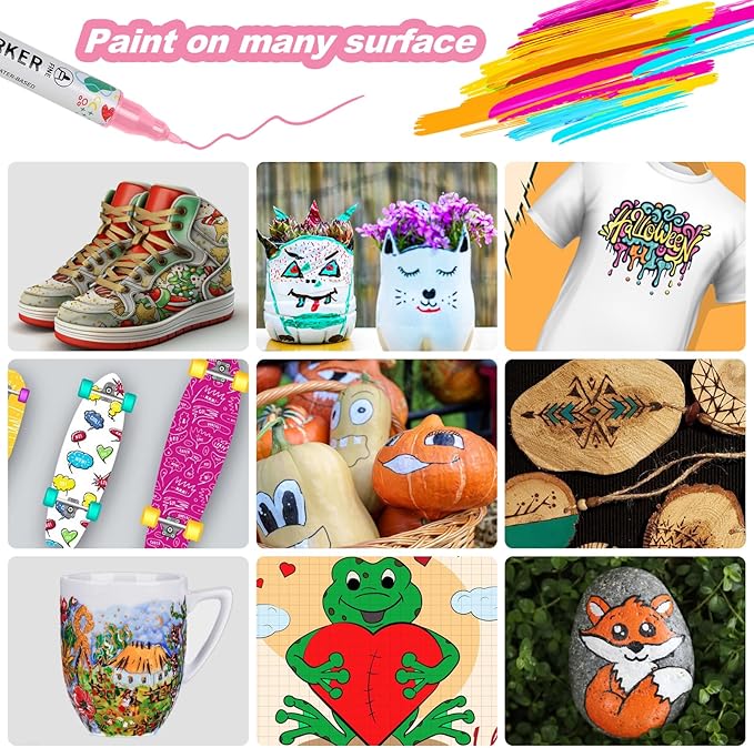 KEMYR 120 Colors Acrylic Paint Pens, Dual Tip Acrylic Paint Markers for Paper, Wood, Canvas, Stone, Rock Painting, Glass, Fabric, DIY, Ceramic, Art Supplies for Adults Drawing (Dot + Fine)