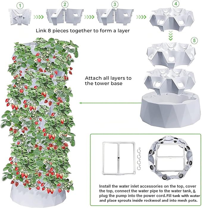 Vertical Hydroponic Tower Garden,Indoor and Outdoor Hydroponic Growing Kit, DIY Soilless Growing, with 48/64/80 Growing Points for Growing Herbs, Fruits and Vegetables,6layers