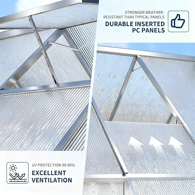 8x12 FT Outdoor Greenhouse, Heavy-Duty Polycarbonate Greenhouses Kit with Reinforced Aluminum Frame, Adjustable Roof Vent & Quick-Connect System for All Seasons & Winter Use