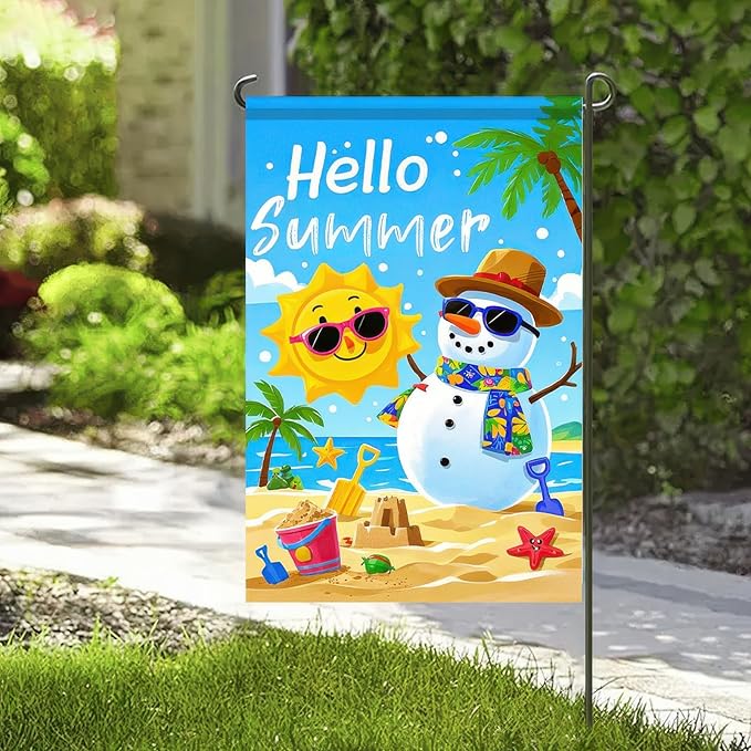 Welcome Summer Garden Flag Sunglasses Snowman on Beach Hawaii Seaside Sunshine Decor Seasonal Outdoor Welcome Yard Flag 12 x 18 Inch Double Sided Decoration