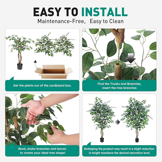 AQUGQ Artificial Ficus Tree 5ft, Artificial Plants Indoor with Realistic Leaves & Trunk, Fake Plants for Home Office Living Room Decor