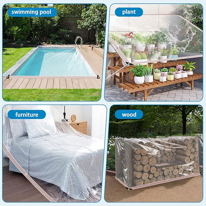 Clear Waterproof Tarp with Grommets 4x6ft,Heavy Duty Clear Vinyl Plastic Tarps for Winter Outdoor,Transparent Tarpaulin PVC Tarps Covering for Patio Henhouse Porch Canopy Plant Camping