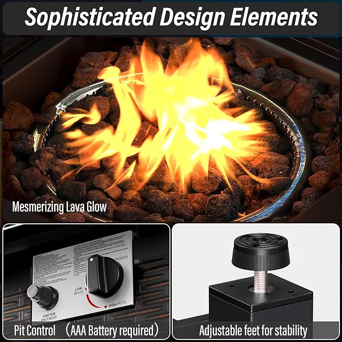 5 Pieces Patio Furniture Set with 50000 BTU Propane Fire Pit Table, All-Weather Patio Rocking Chairs, Loveseat Glider and Side Table for Outdoor Conversation Deck Backyard Poolside