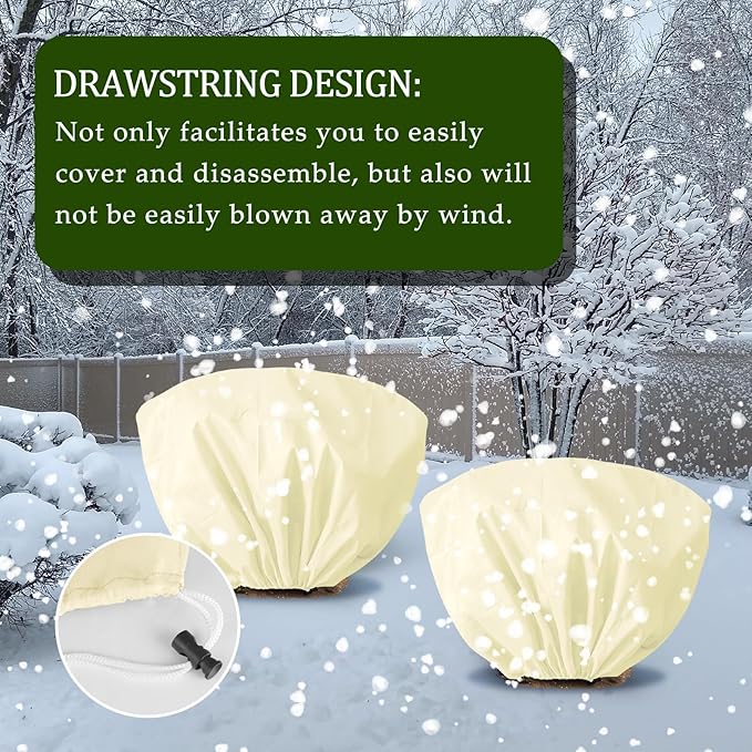 EYNDYN 8 Pcs Plant Covers Frost Protection Bag 39.3" x 19.6" Winter Reusable Plants Jacket with Drawstring Shrub Protection Wraps Bags Frost Blanket for Winter Outdoor Garden Plants