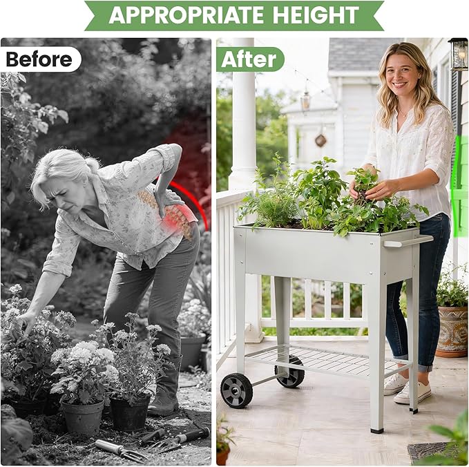 Elevated Raised Garden Bed with Legs- Galvanized Raised Beds for Gardening on Wheels, Anti-Rust Steel Planter Box with Storage Rack& Drain Hole for Backyard Patio Balcony (Grey)
