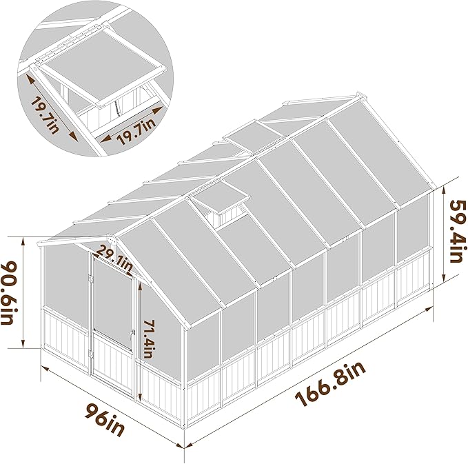 MUPATER 8 x 14FT Walk-in Wooden Greenhouse, Heavy Duty Green House Kit with Ventilated Window & Lockable Door, Greenhouse for Outside Garden, Backyard, Patio, Lawn