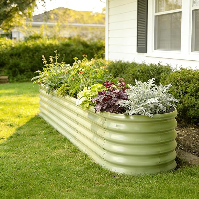 6-Pack Galvanized Raised Garden Bed 6x2x1.5 ft, 17" Tall Metal Planter Boxes Outdoor for Herb, Above Ground Raised Bed Kit for Gardening, Durable Zn-Al-Mg Coated Flower Box - Sand Beige