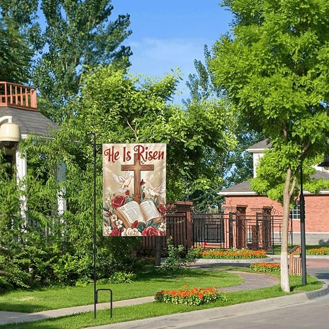 He Is Risen Garden Flag 12x18 Inch Double Sided All-Weather Polyester Outdoor Flag For Patio Lawn Yard And Garden Welcome Decor