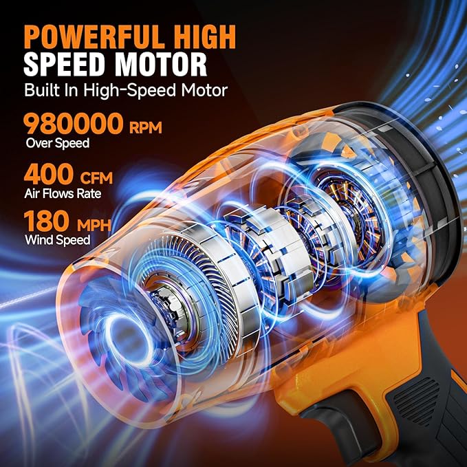 ALLOYMAN 20V Cordless Leaf Blower, 980000RPM Handheld Leaf Blower Cordless with Battery and Charger, Adjustable Speed Lightweight Blowers for Lawn Care, Patio, Leaves & Dust Cleaning