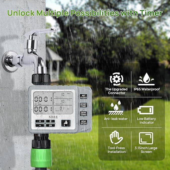 NBBX Sprinkler Timer for Garden Hose, Outdoor Watering System with Rain Delay, Manual & Automatic Mode, 1 Outlet