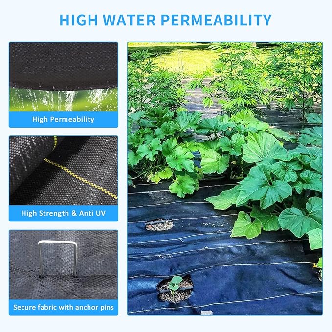 Sunocity 3ft x300ft Pro Black Weed Barrier, 6oz Premium Landscape Fabric-Heavy Duty Woven Ground Cloth with Superior Permeability Weed Control Convenient Design