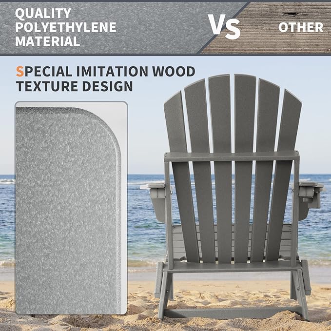 FUNBERRY Folding Adirondack Chair Set of 3, All Weather HDPE Fire Pit Chairs with Cup Holder for Outdoor