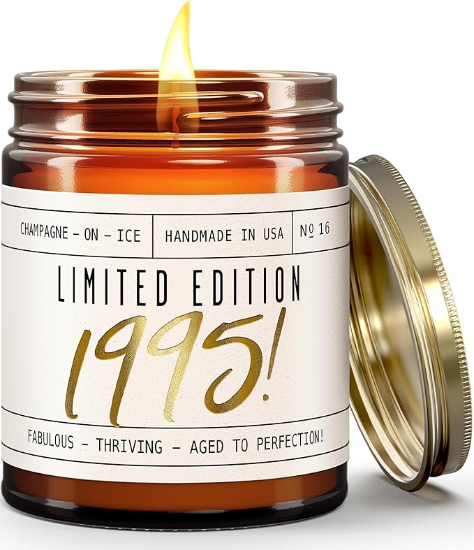 31st Birthday Gifts for Women - 'Limited Edition 1995' Soy Candle, w/Champagne on Ice I 31 Birthday Gift for Her Ideas I 9oz Reusable Jar, 50Hr Burn, Made in USA
